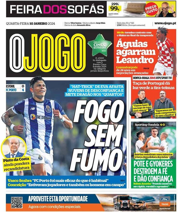 O Jogo: Capa da Edi&ccedil;&atilde;o de quarta-feira, 10 de janeiro 2024
