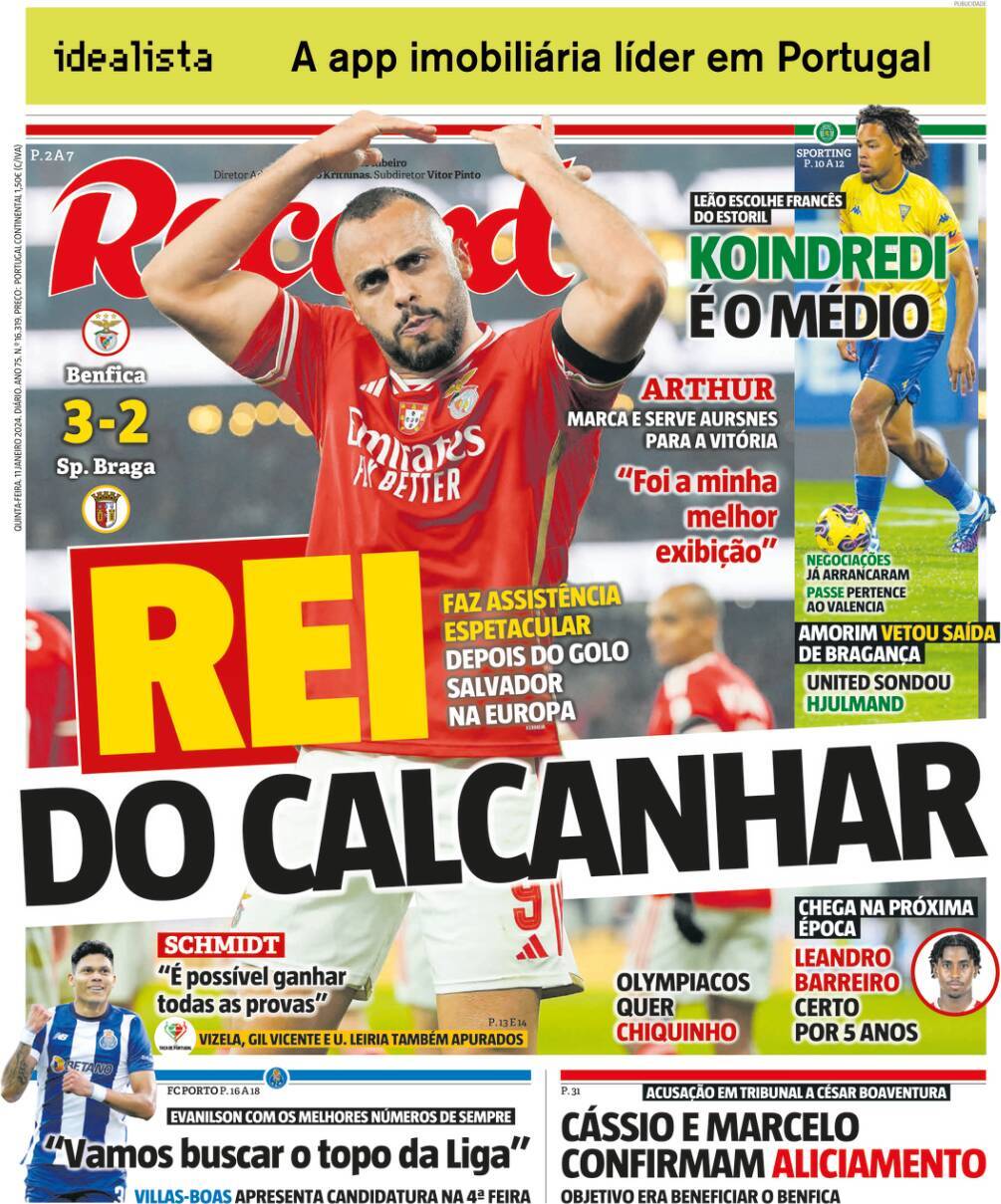 Record: Capa da Edi&ccedil;&atilde;o de quinta-feira, 11 de janeiro 2024