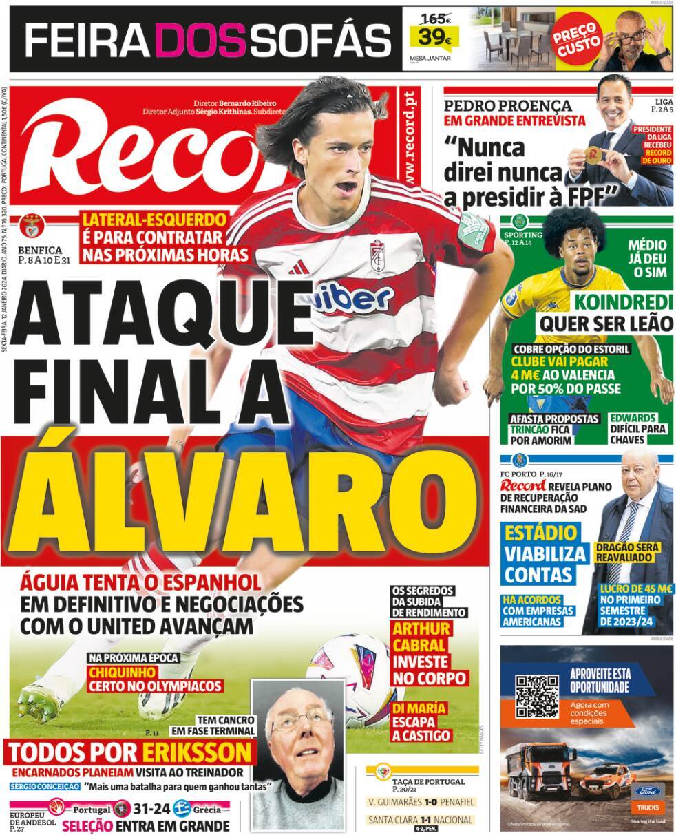 Record: Capa da Edi&ccedil;&atilde;o de sexta-feira, 12 de janeiro 2024