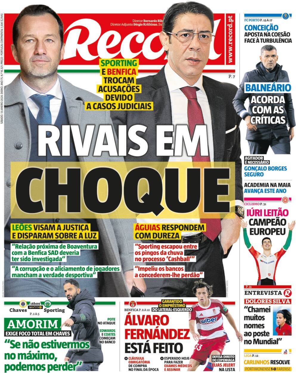 Record: Capa da Edi&ccedil;&atilde;o de s&aacute;bado, 13 de janeiro 2024