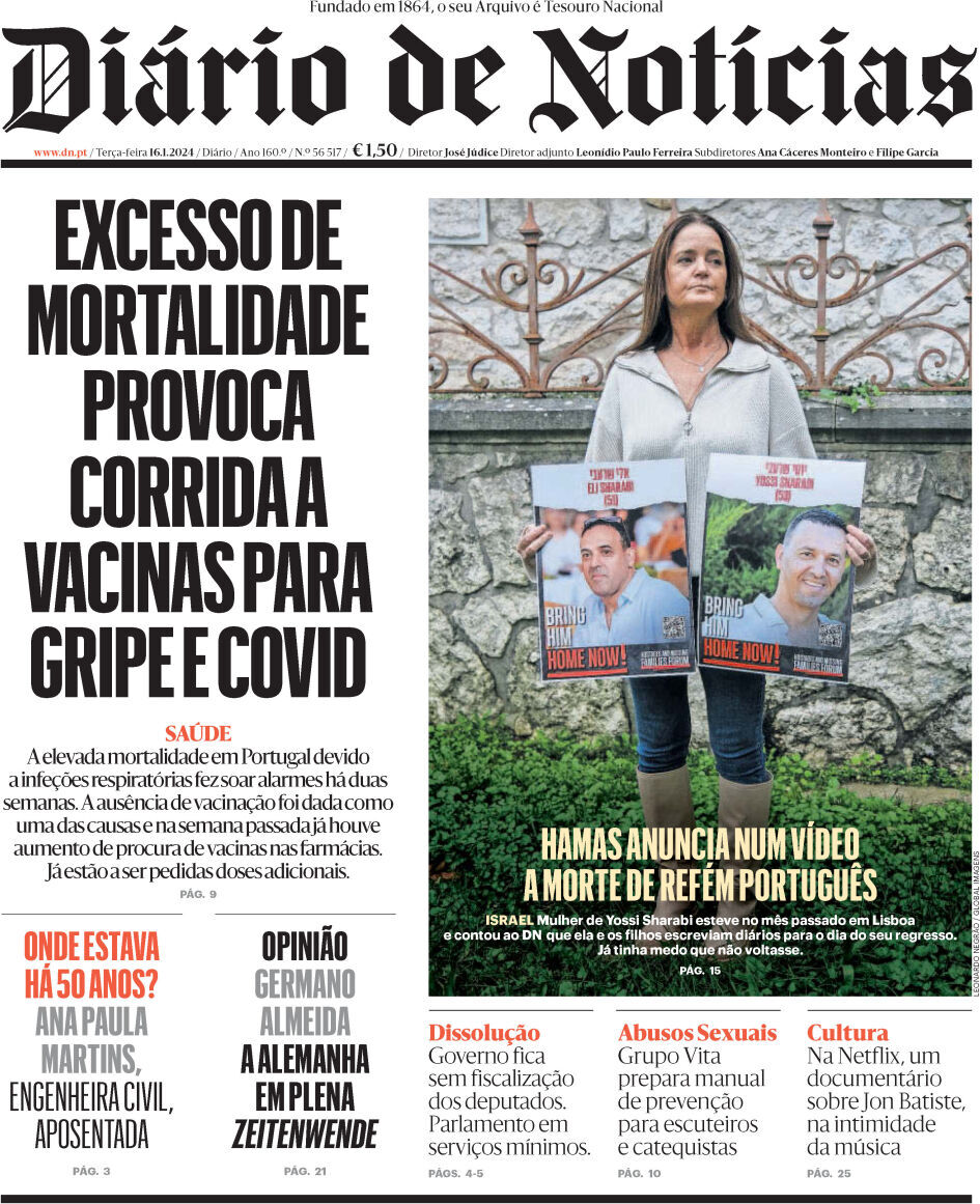 Di&aacute;rio de Not&iacute;cias: Capa da Edi&ccedil;&atilde;o de ter&ccedil;a-feira, 16 de janeiro 2024