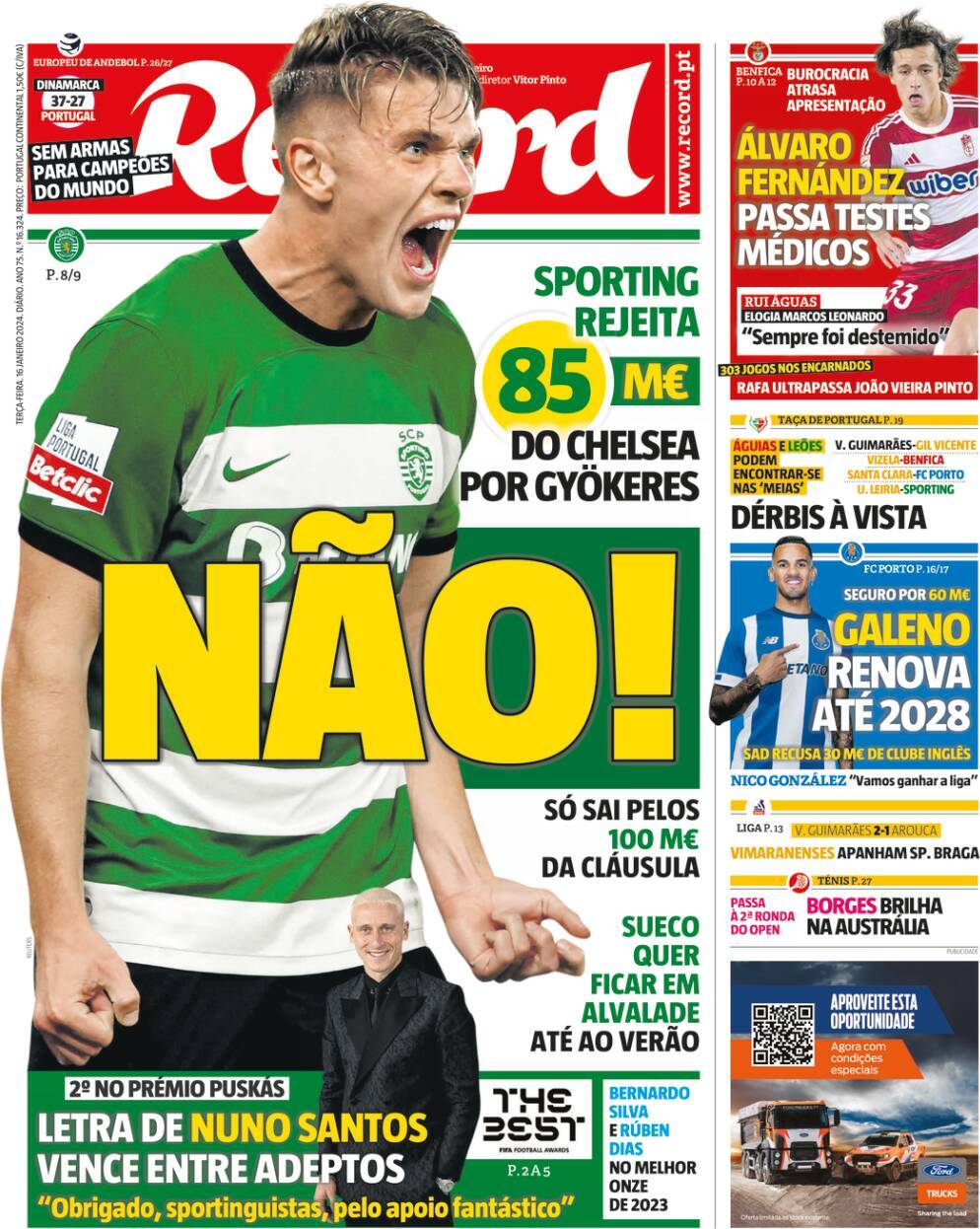 Record: Capa da Edi&ccedil;&atilde;o de ter&ccedil;a-feira, 16 de janeiro 2024