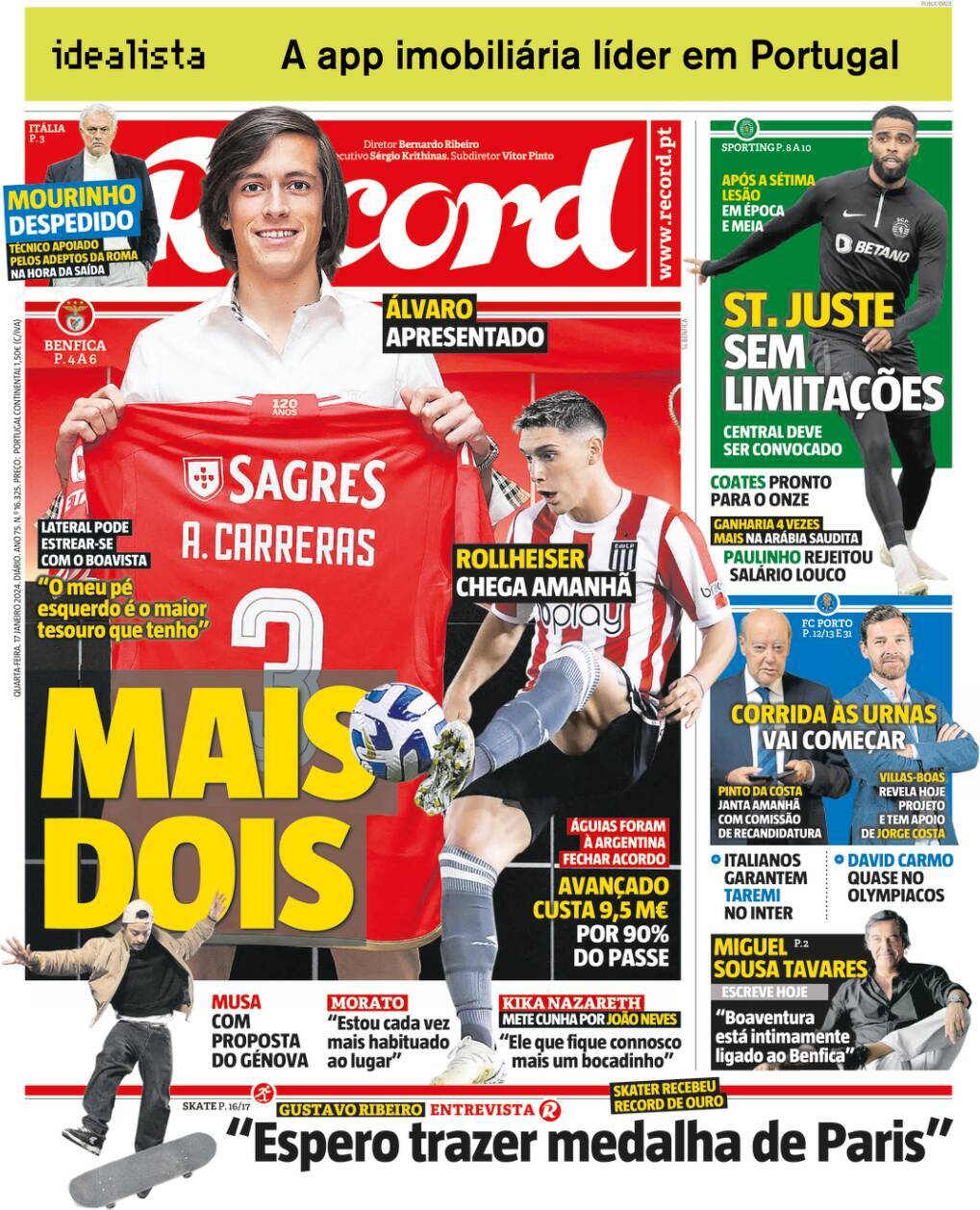 Record: Capa da Edi&ccedil;&atilde;o de quarta-feira, 17 de janeiro 2024