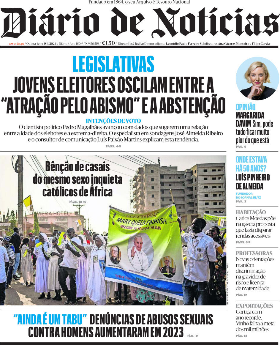 Di&aacute;rio de Not&iacute;cias: Capa da Edi&ccedil;&atilde;o de quinta-feira, 18 de janeiro 2024