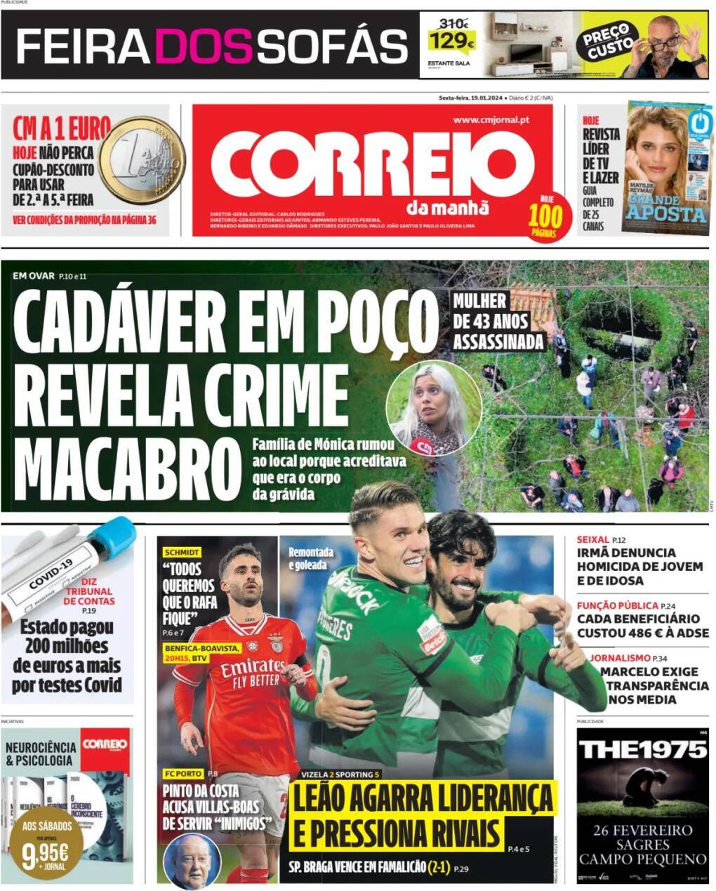 Correio da Manh&atilde;: Capa da Edi&ccedil;&atilde;o de sexta-feira, 19 de janeiro 2024