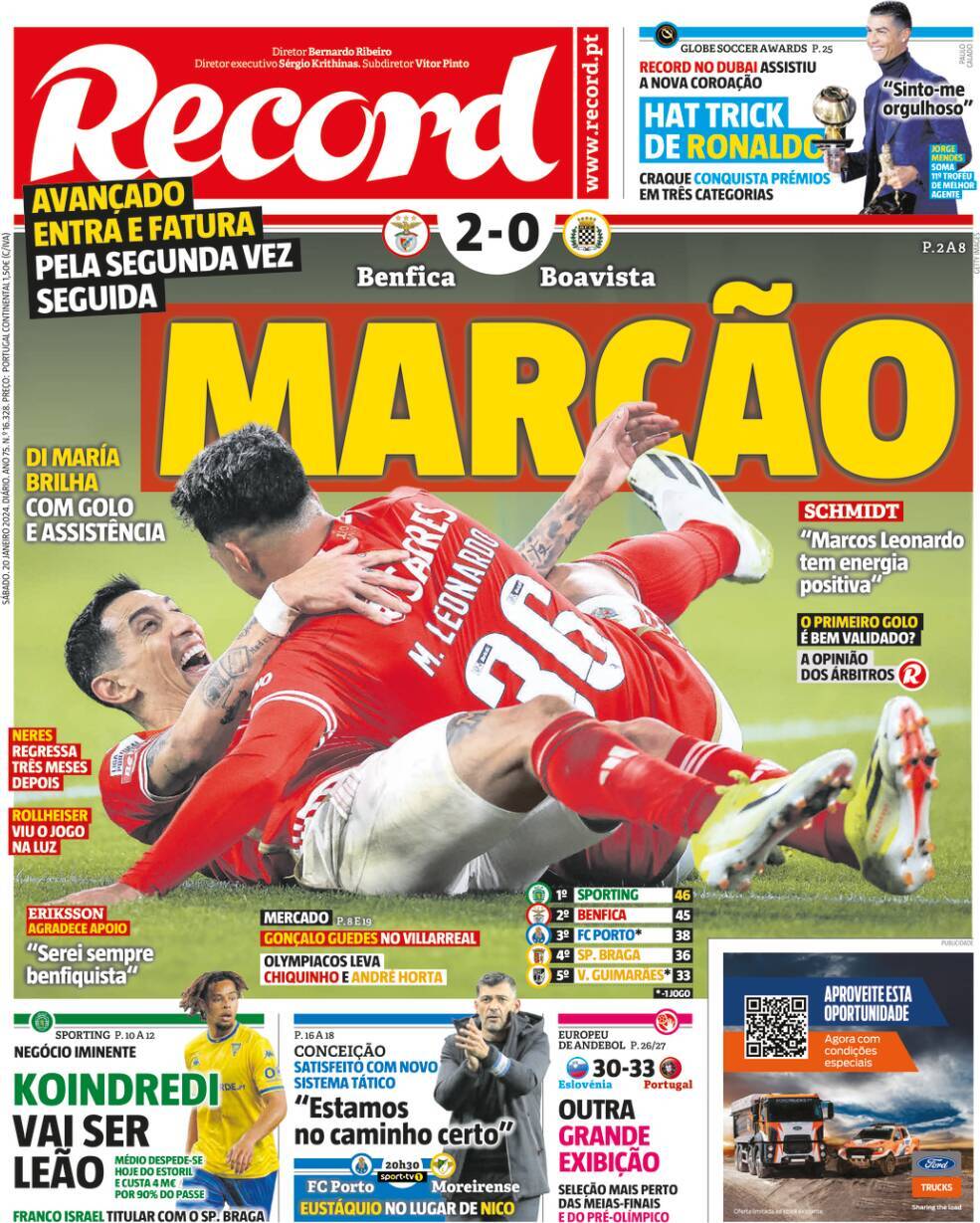 Record: Capa da Edi&ccedil;&atilde;o de s&aacute;bado, 20 de janeiro 2024