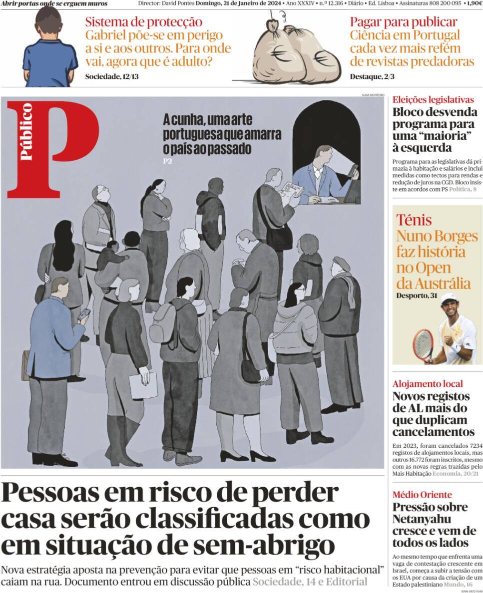 P&uacute;blico: Capa da Edi&ccedil;&atilde;o de domingo, 21 de janeiro 2024