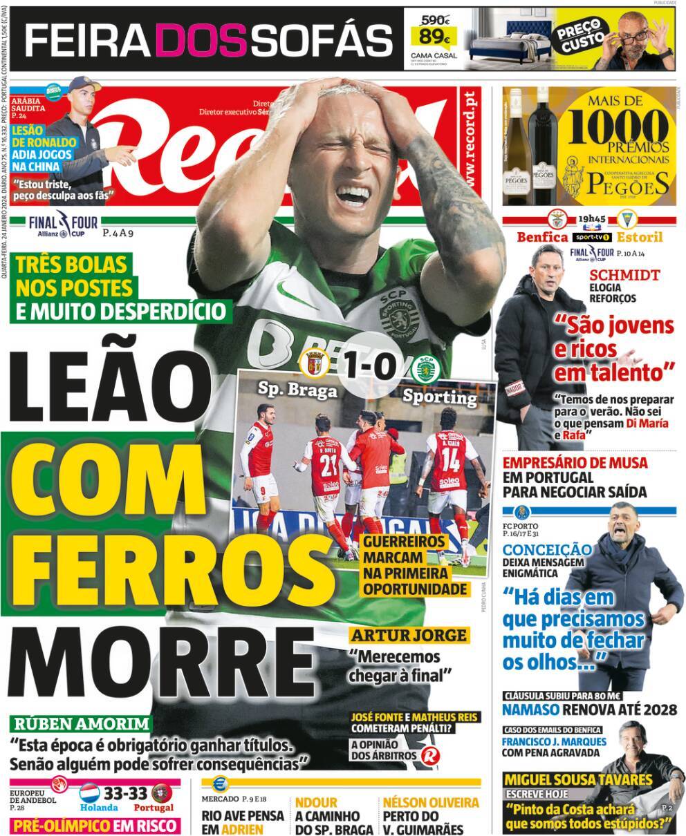 Record: Capa da Edi&ccedil;&atilde;o de quarta-feira, 24 de janeiro 2024
