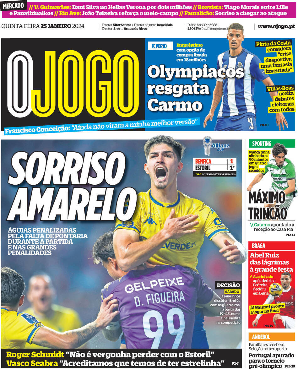 O Jogo: Capa da Edi&ccedil;&atilde;o de quinta-feira, 25 de janeiro 2024