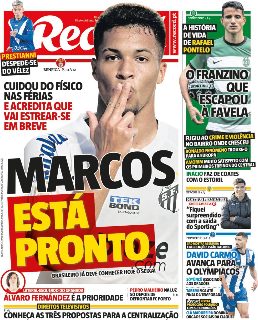 Record: Capa da Edi&ccedil;&atilde;o de quinta-feira, 04 de janeiro 2024