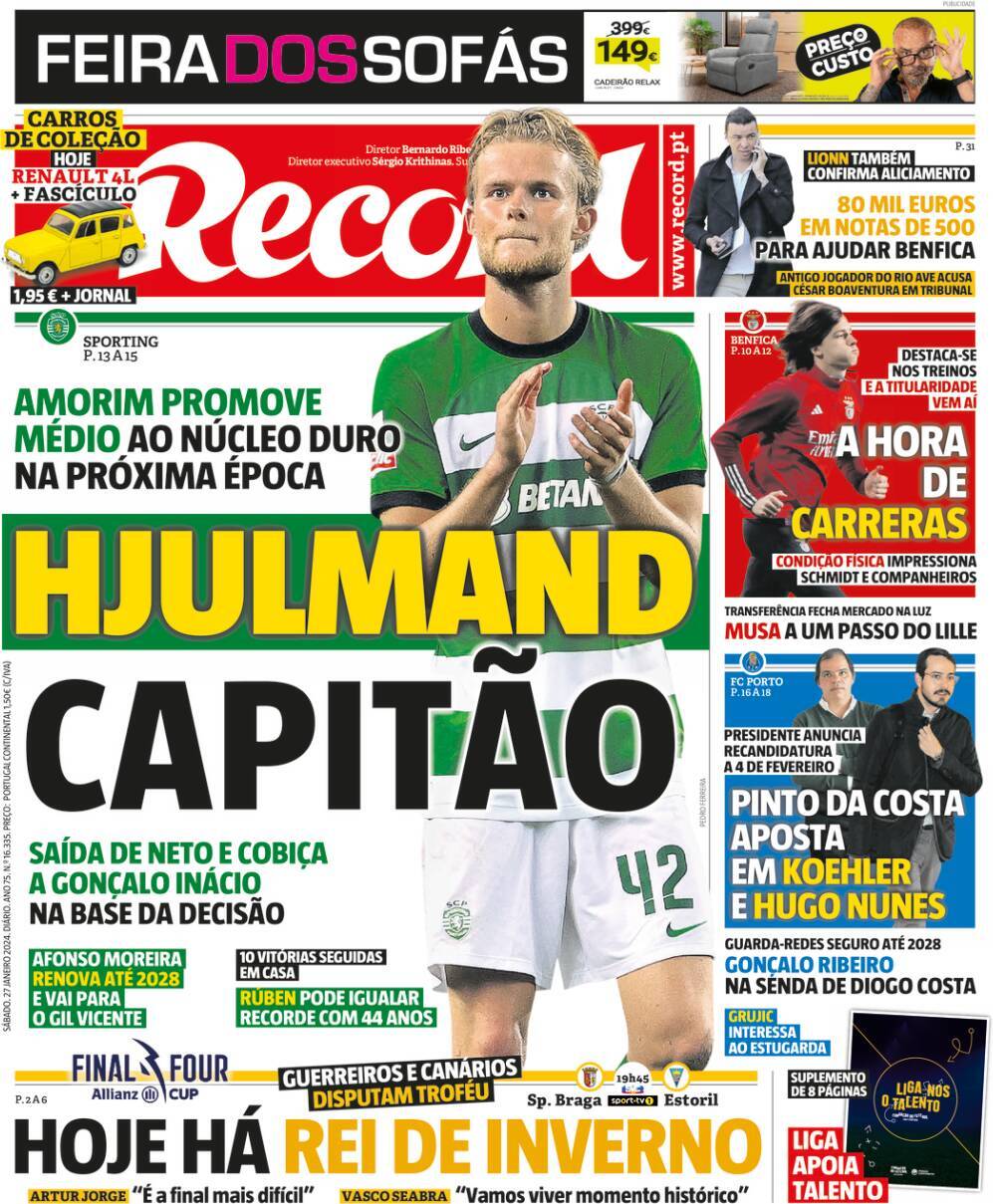 Record: Capa da Edi&ccedil;&atilde;o de s&aacute;bado, 27 de janeiro 2024