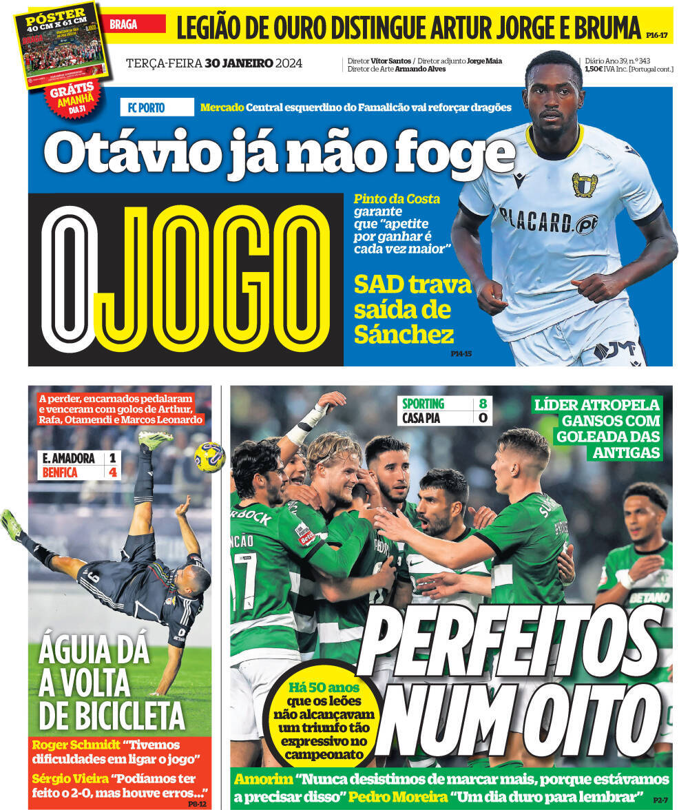 O Jogo: Capa da Edi&ccedil;&atilde;o de ter&ccedil;a-feira, 30 de janeiro 2024