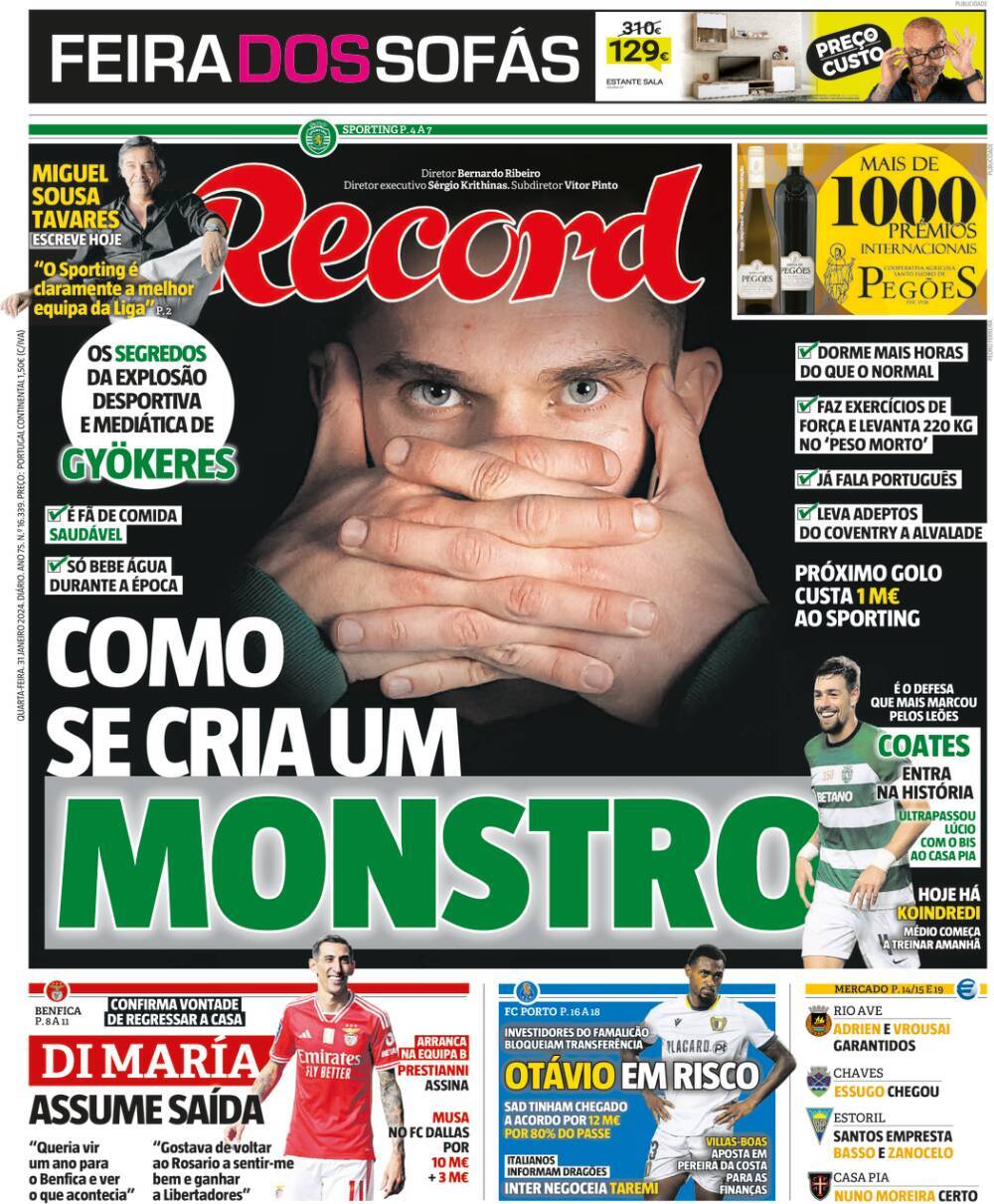 Record: Capa da Edi&ccedil;&atilde;o de quarta-feira, 31 de janeiro 2024
