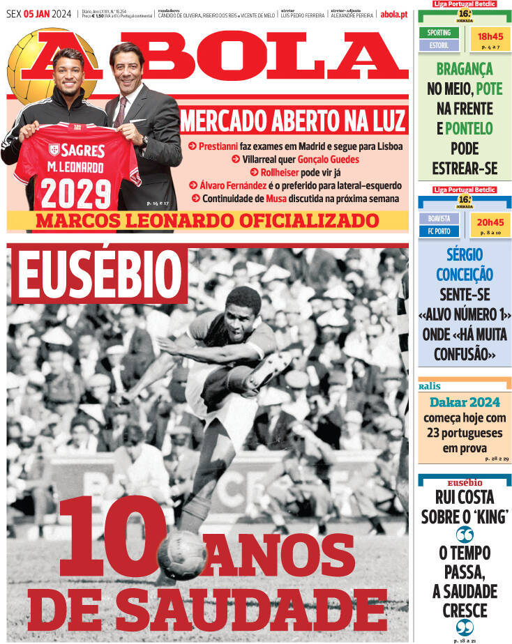 O Jogo: Capa da Edi&ccedil;&atilde;o de sexta-feira, 05 de janeiro 2024