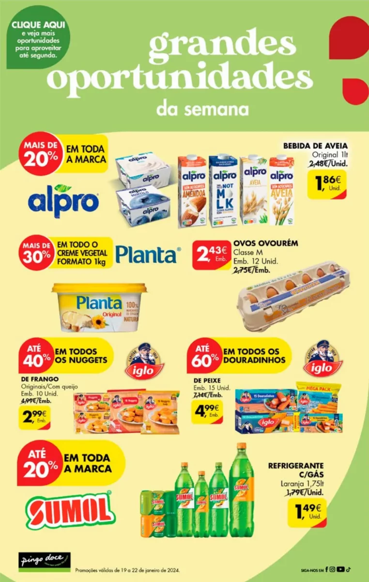 Antevis&atilde;o Folheto Pingo Doce fim-de-semana (19 a 22 janeiro)
