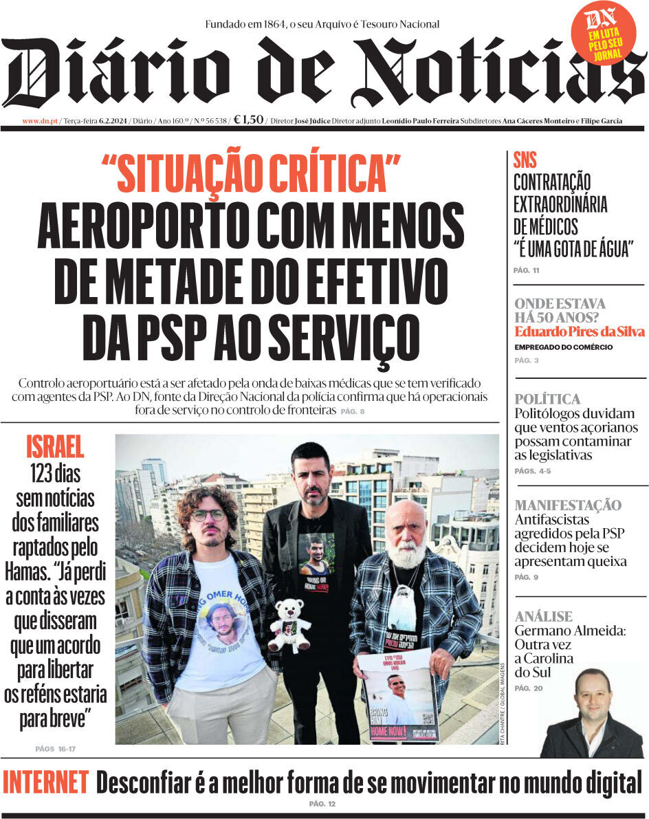 Di&aacute;rio de Not&iacute;cias: Capa da Edi&ccedil;&atilde;o de ter&ccedil;a-feira, 06 de fevereiro 2024