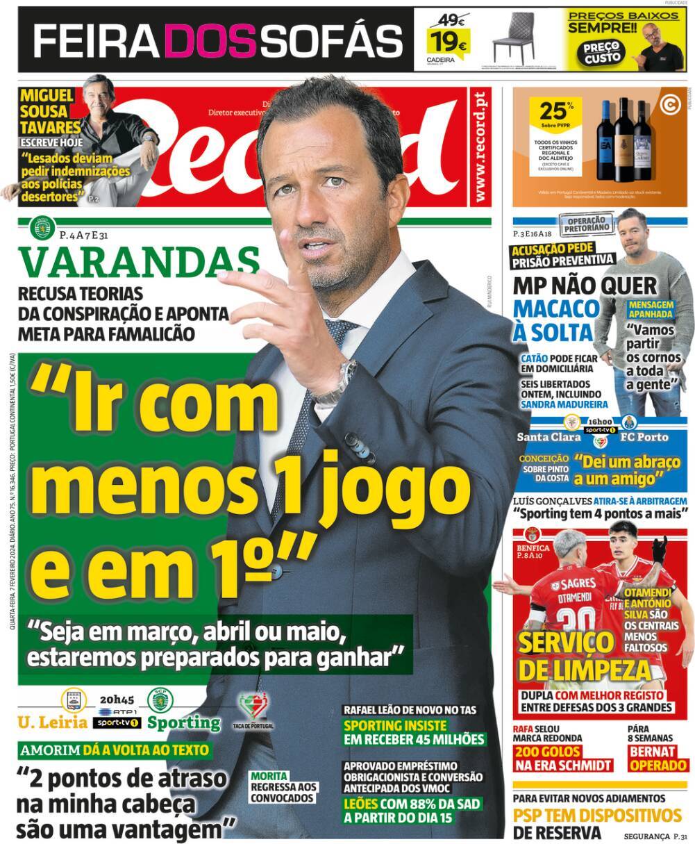 Record: Capa da Edi&ccedil;&atilde;o de quarta-feira, 07 de fevereiro 2024