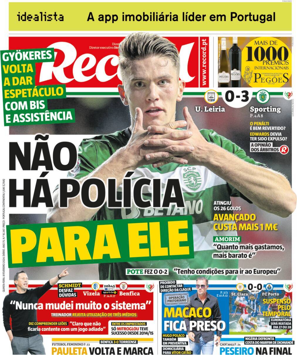 Record: Capa da Edi&ccedil;&atilde;o de quinta-feira, 08 de fevereiro 2024