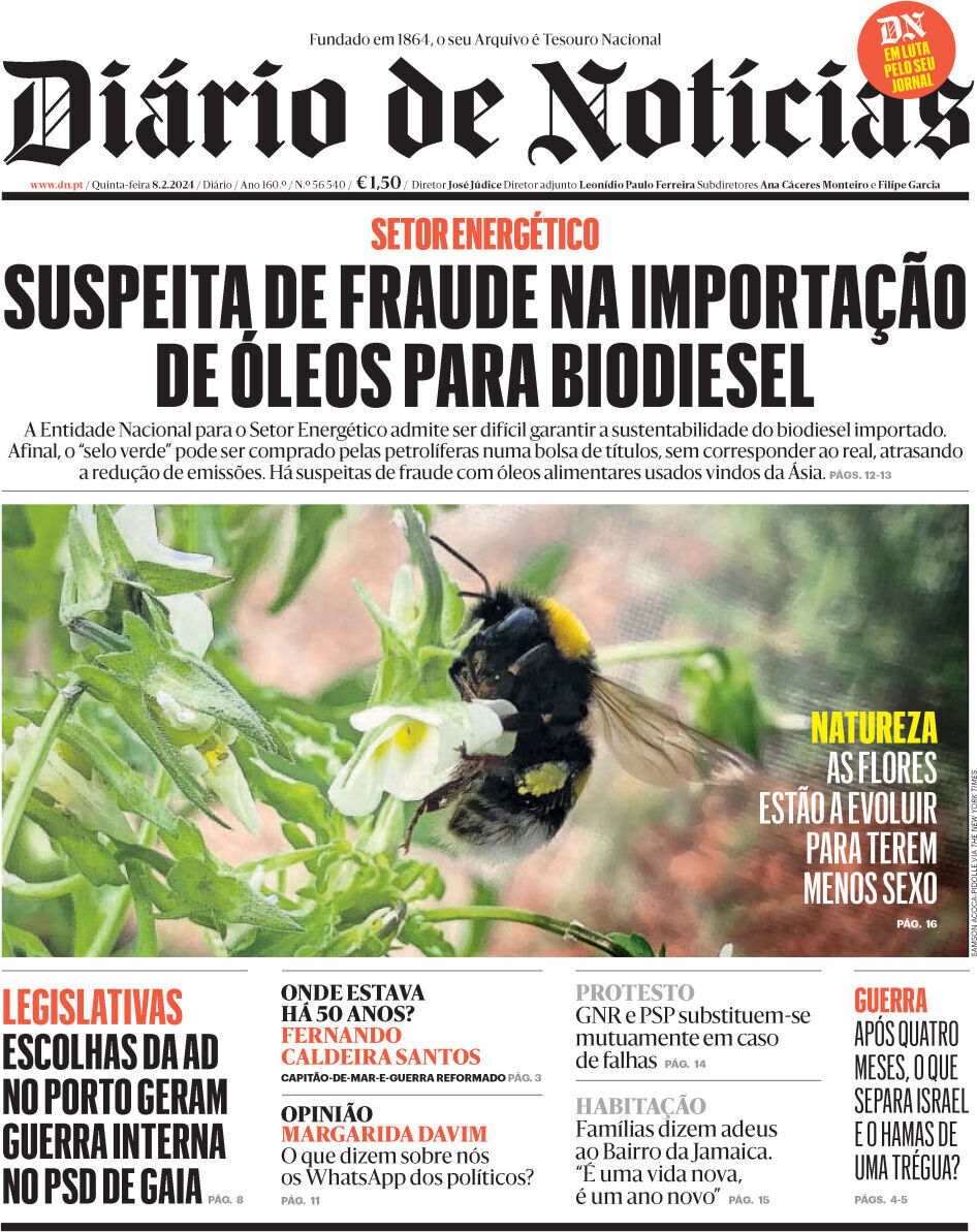 Di&aacute;rio de Not&iacute;cias: Capa da Edi&ccedil;&atilde;o de quinta-feira, 08 de fevereiro 2024