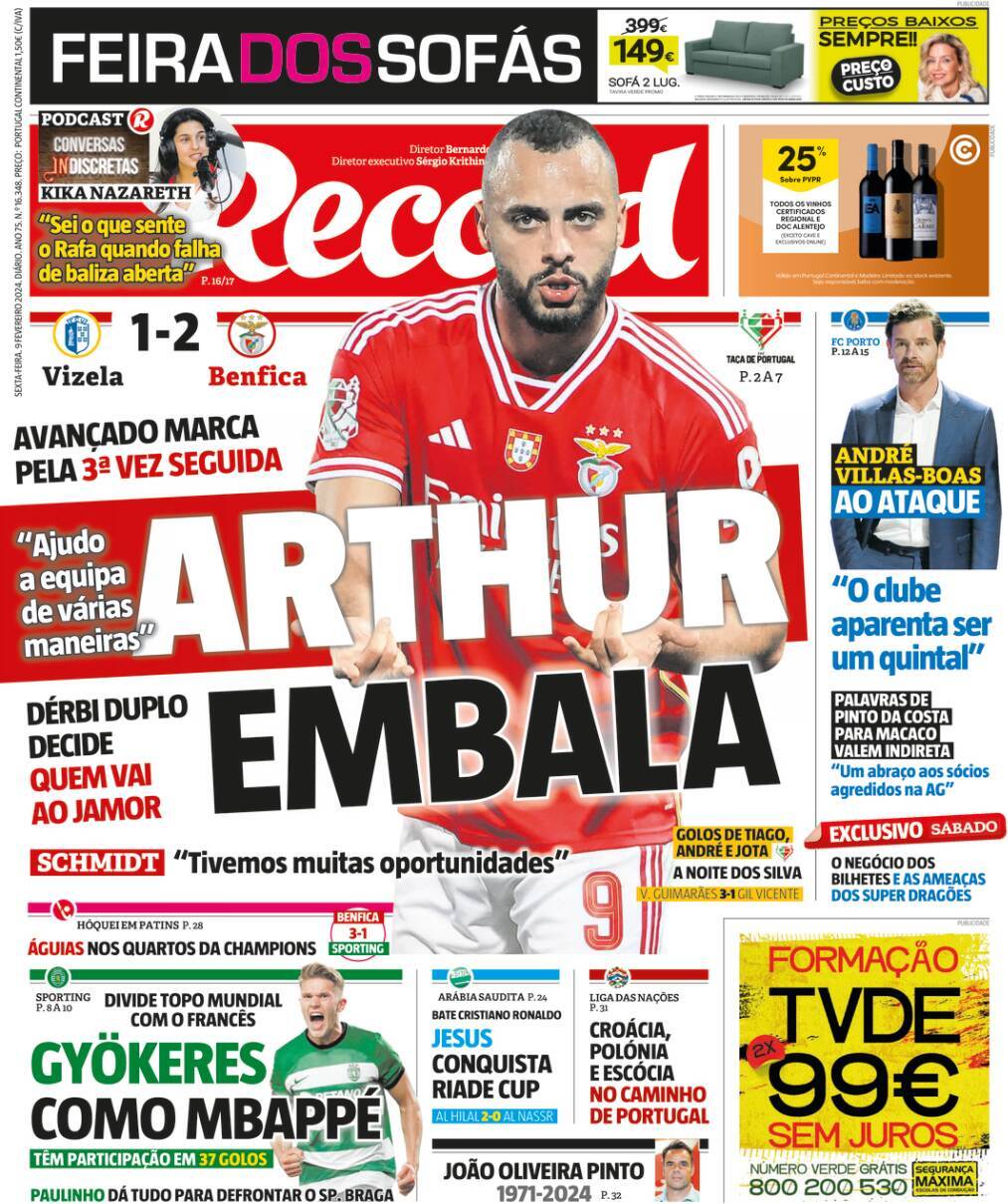 Record: Capa da Edi&ccedil;&atilde;o de sexta-feira, 09 de fevereiro 2024