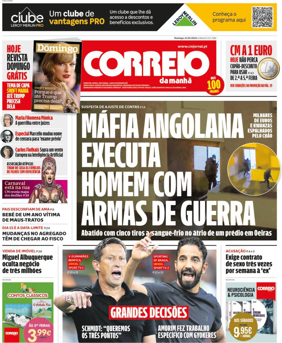 Correio da Manh&atilde;: Capa da Edi&ccedil;&atilde;o de domingo, 11 de fevereiro 2024
