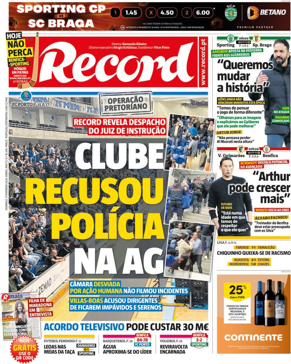 Record: Capa da Edi&ccedil;&atilde;o de domingo, 11 de fevereiro 2024
