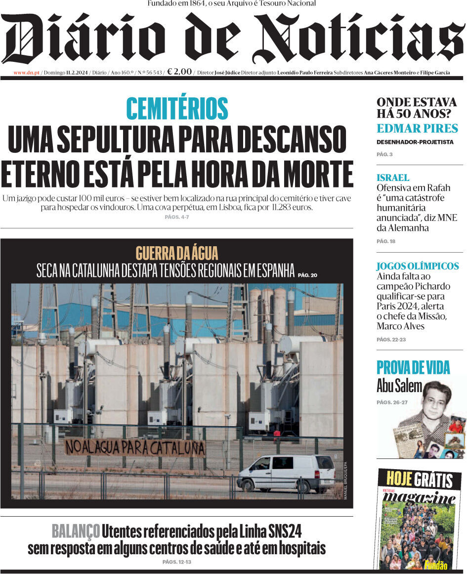 Di&aacute;rio de Not&iacute;cias: Capa da Edi&ccedil;&atilde;o de domingo, 11 de fevereiro 2024