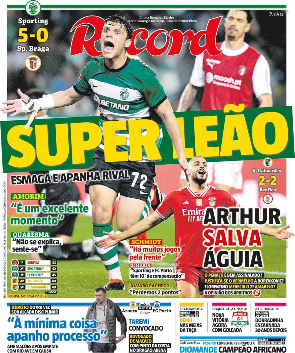 Record: Capa da Edi&ccedil;&atilde;o de segunda-feira, 12 de fevereiro 2024