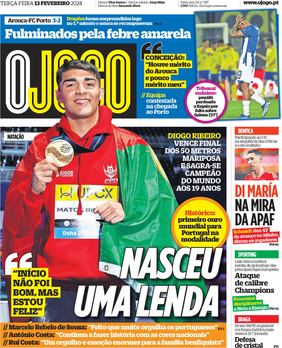 O Jogo: Capa da Edi&ccedil;&atilde;o de ter&ccedil;a-feira, 13 de fevereiro 2024