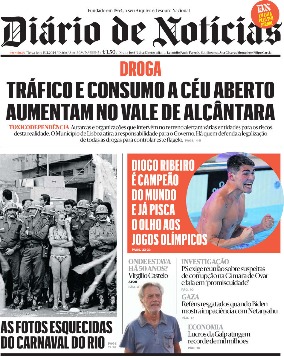 Di&aacute;rio de Not&iacute;cias: Capa da Edi&ccedil;&atilde;o de ter&ccedil;a-feira, 13 de fevereiro 2024