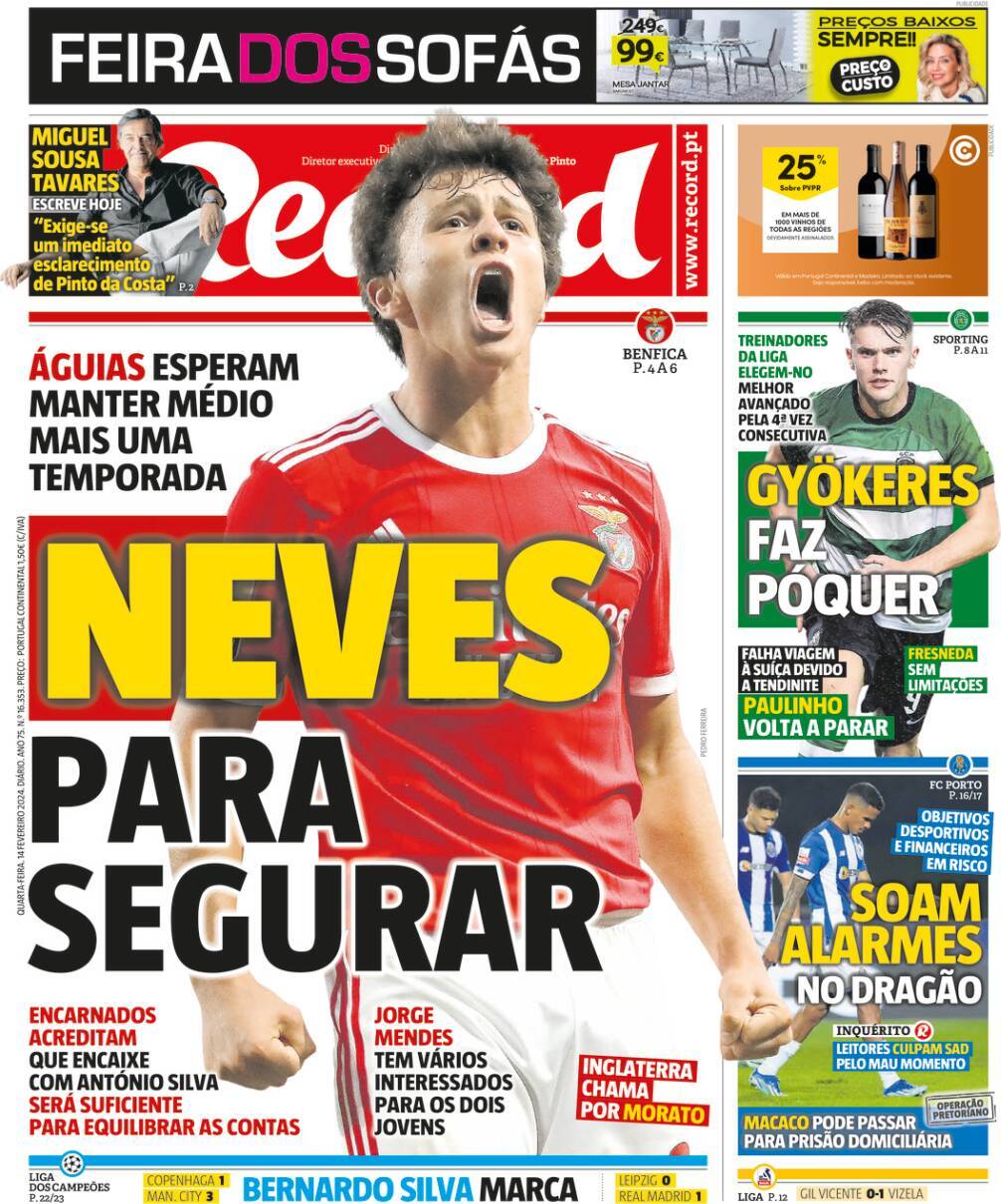 Record: Capa da Edi&ccedil;&atilde;o de quarta-feira, 14 de fevereiro 2024