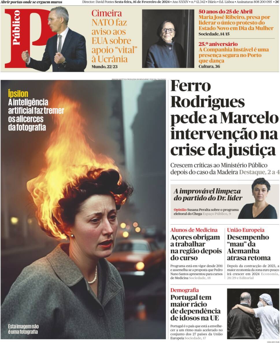 P&uacute;blico: Capa da Edi&ccedil;&atilde;o de sexta-feira, 16 de fevereiro 2024