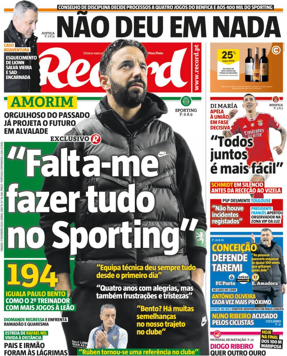 Record: Capa da Edi&ccedil;&atilde;o de s&aacute;bado, 17 de fevereiro 2024