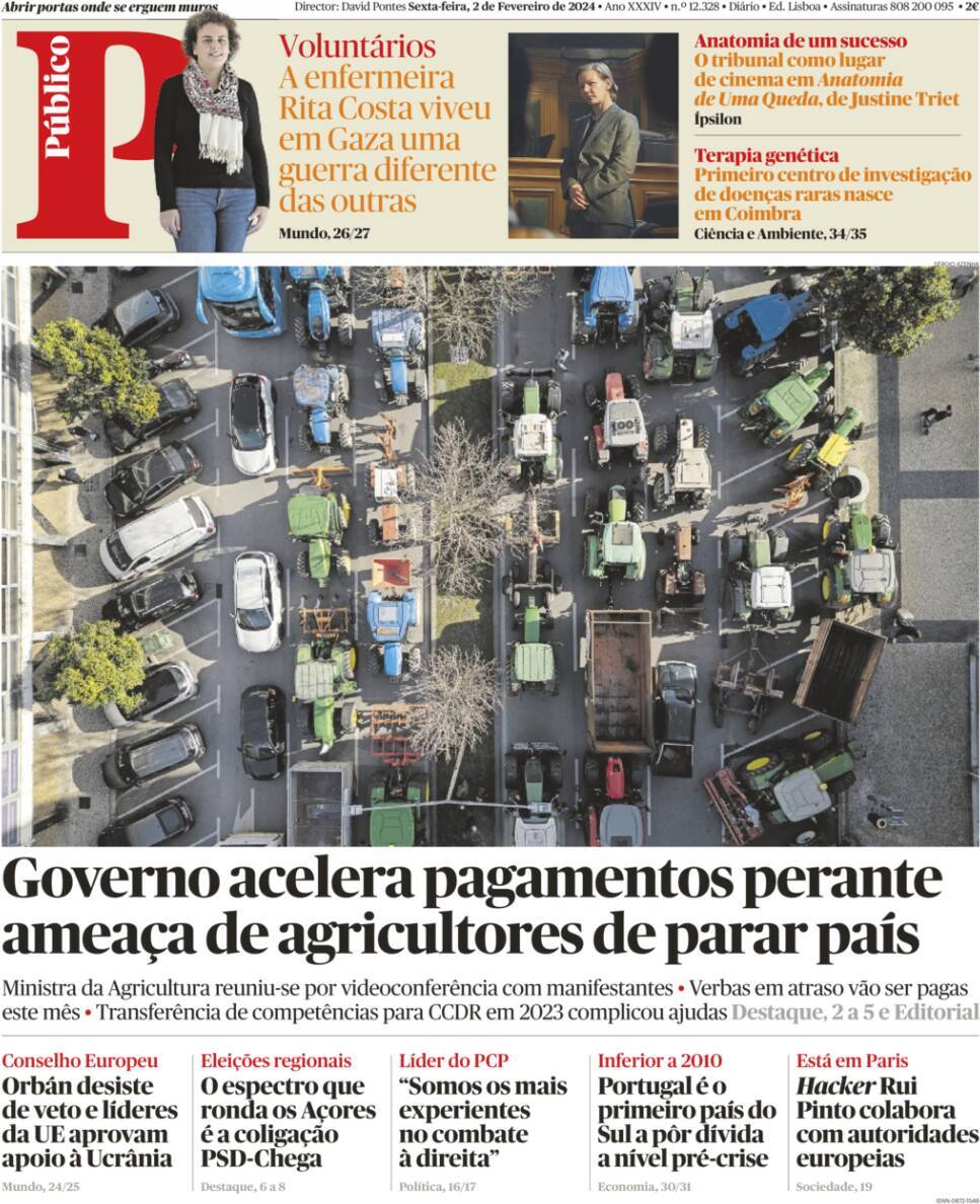 P&uacute;blico: Capa da Edi&ccedil;&atilde;o de sexta-feira, 02 de fevereiro 2024