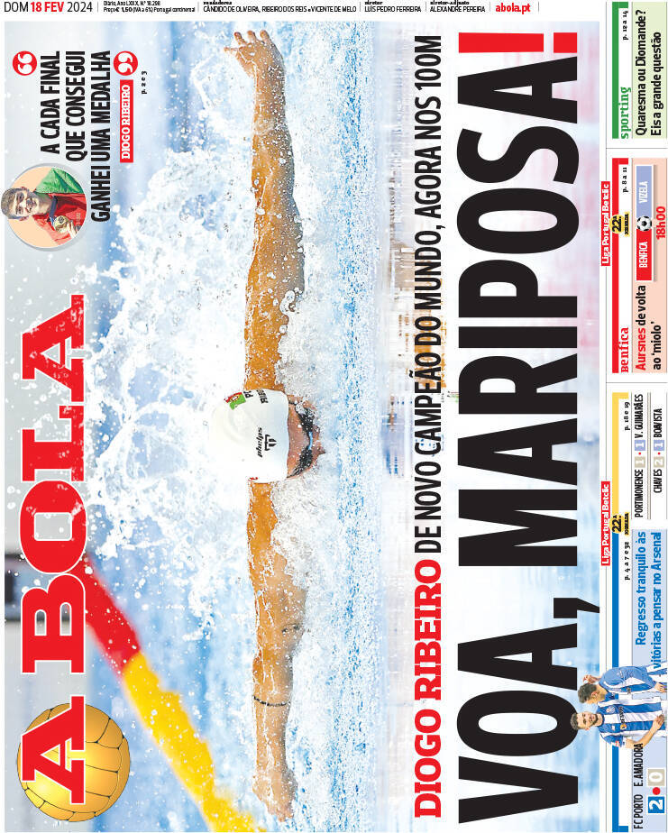 A Bola: Capa da Edi&ccedil;&atilde;o de domingo, 18 de fevereiro 2024