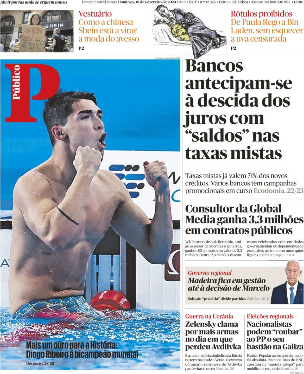 P&uacute;blico: Capa da Edi&ccedil;&atilde;o de domingo, 18 de fevereiro 2024