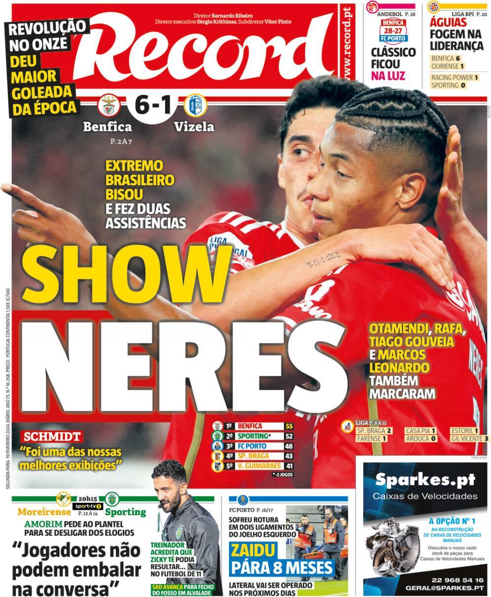 Record: Capa da Edi&ccedil;&atilde;o de segunda-feira, 19 de fevereiro 2024