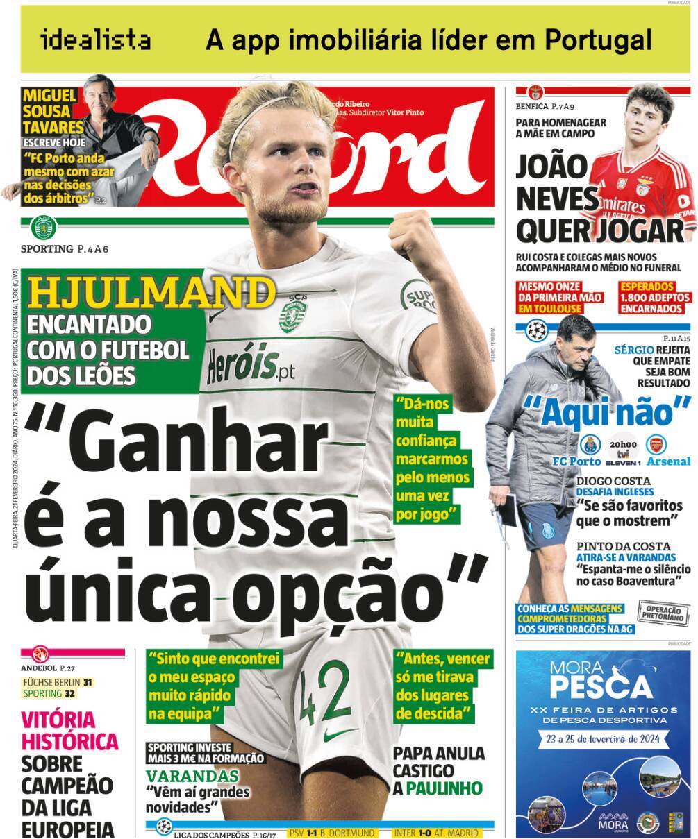 Record: Capa da Edi&ccedil;&atilde;o de quarta-feira, 21 de fevereiro 2024