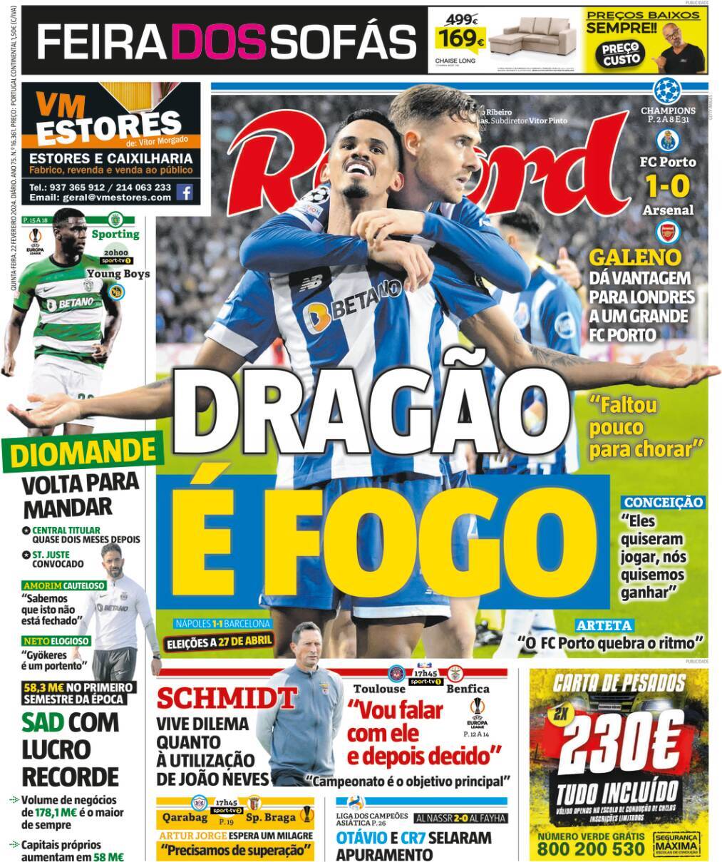 Record: Capa da Edi&ccedil;&atilde;o de quinta-feira, 22 de fevereiro 2024