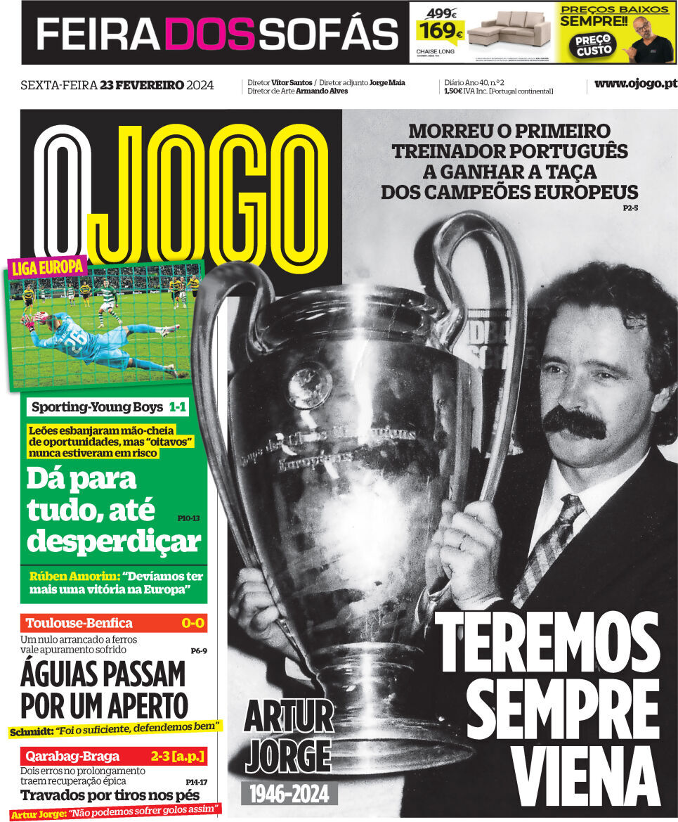 O Jogo: Capa da Edi&ccedil;&atilde;o de sexta-feira, 23 de fevereiro 2024