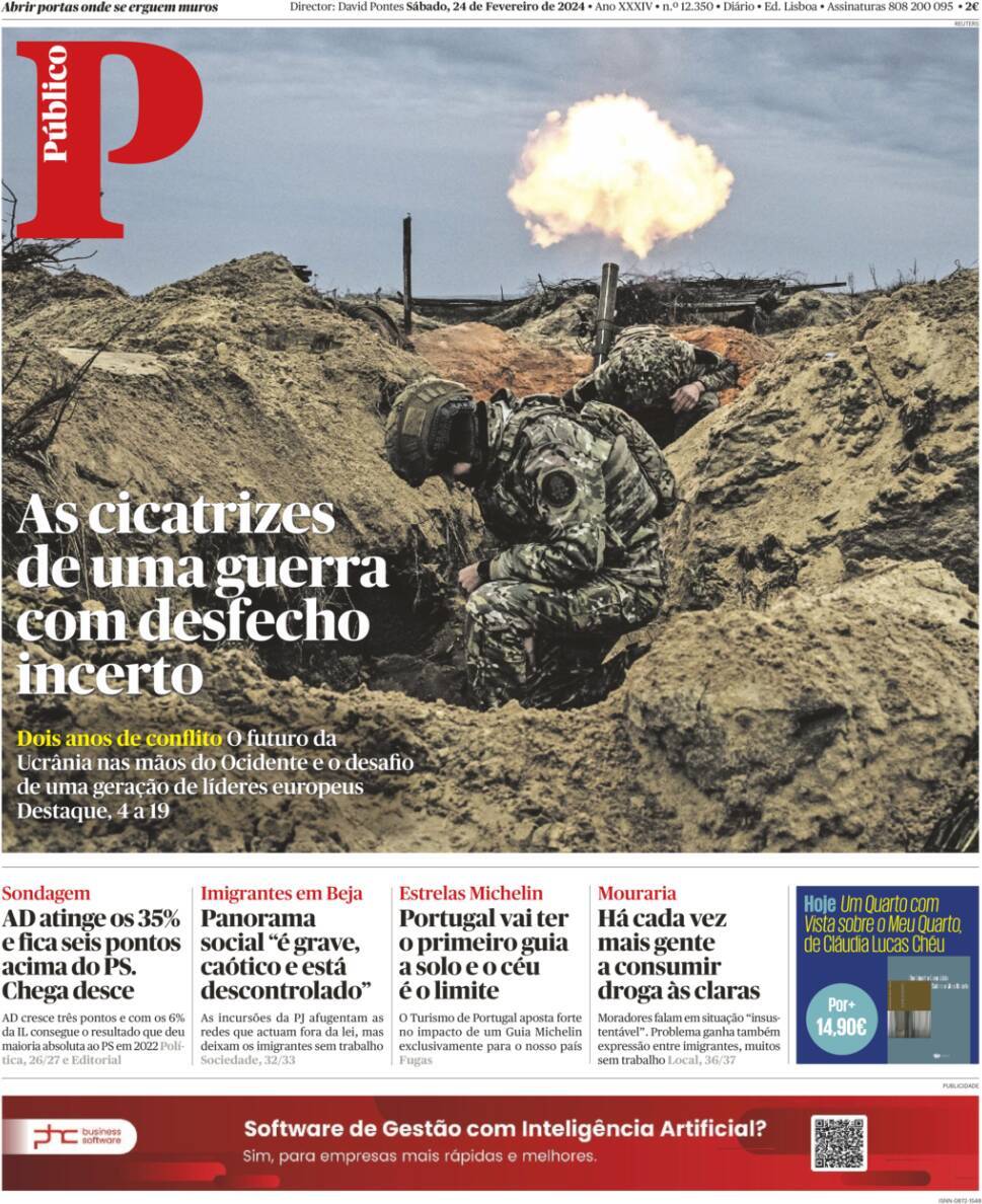 P&uacute;blico: Capa da Edi&ccedil;&atilde;o de s&aacute;bado, 24 de fevereiro 2024