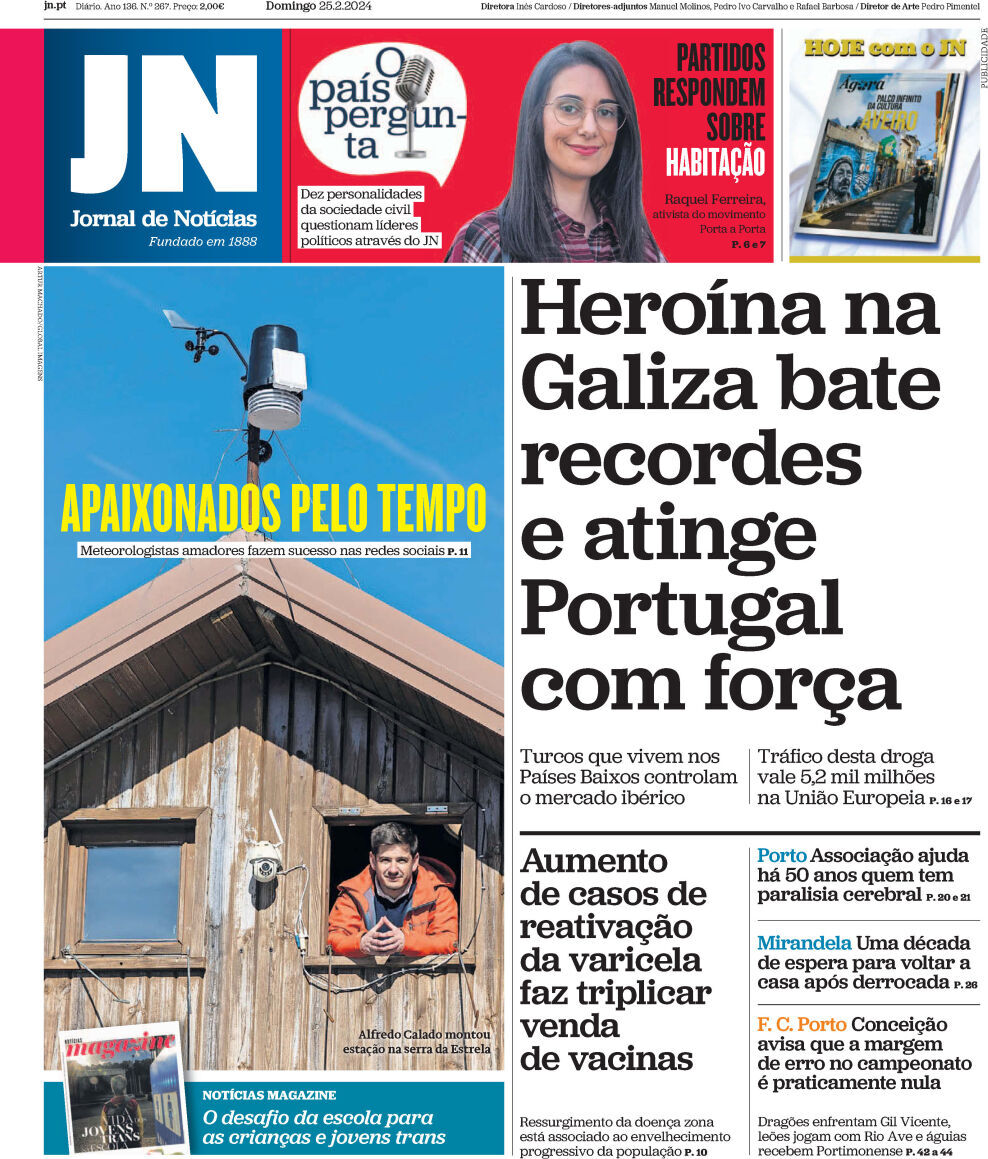 Jornal de Not&iacute;cias: Capa da Edi&ccedil;&atilde;o de domingo, 25 de fevereiro 2024