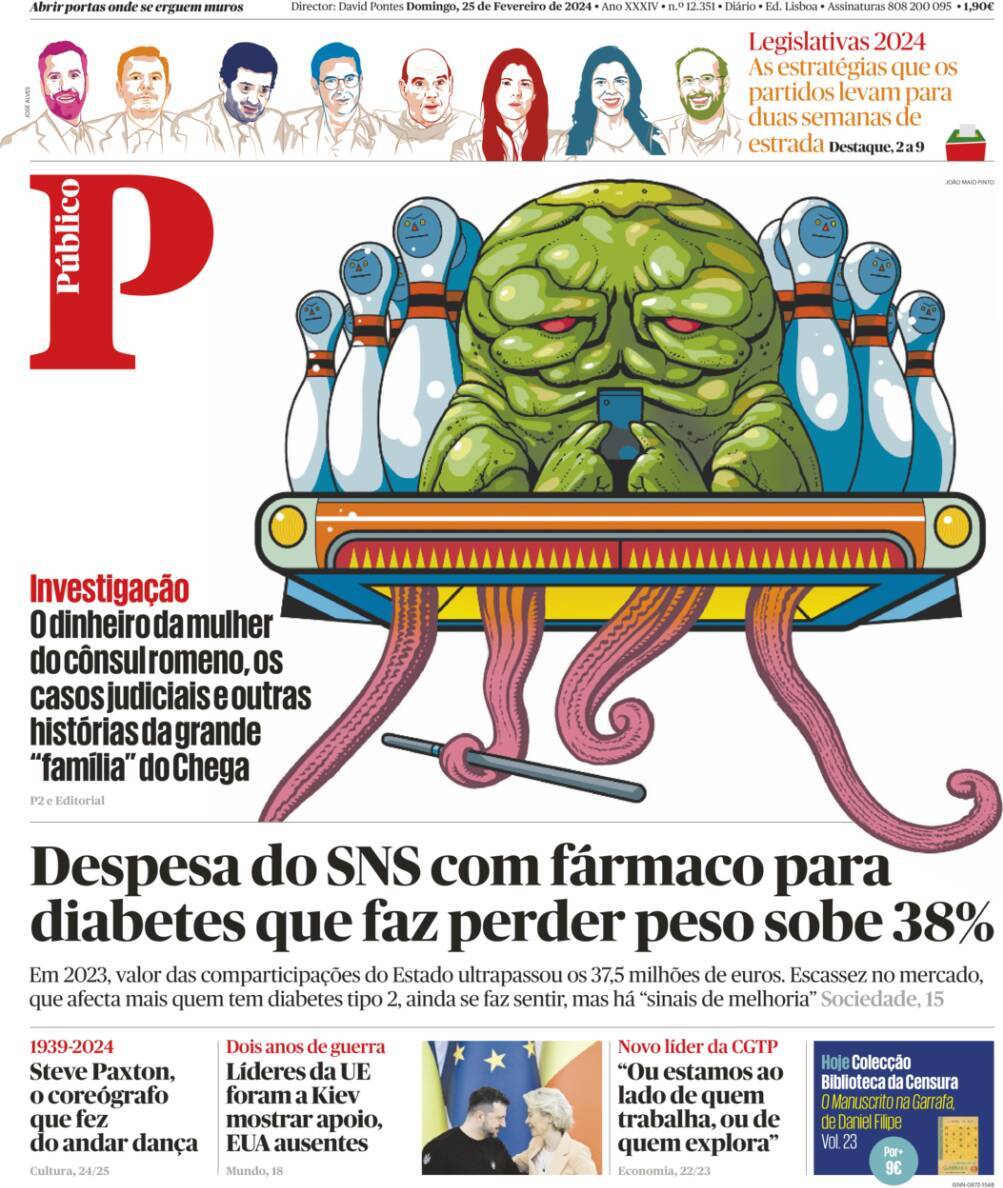 P&uacute;blico: Capa da Edi&ccedil;&atilde;o de domingo, 25 de fevereiro 2024