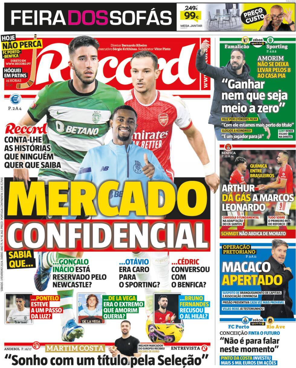 Record: Capa da Edi&ccedil;&atilde;o de s&aacute;bado, 03 de fevereiro 2024