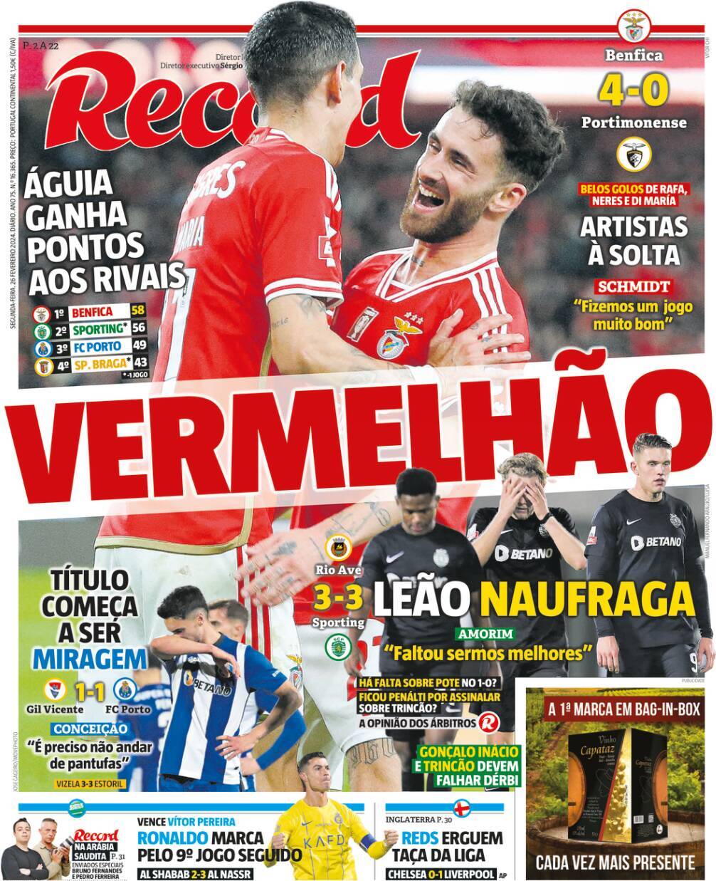 Record: Capa da Edi&ccedil;&atilde;o de segunda-feira, 26 de fevereiro 2024