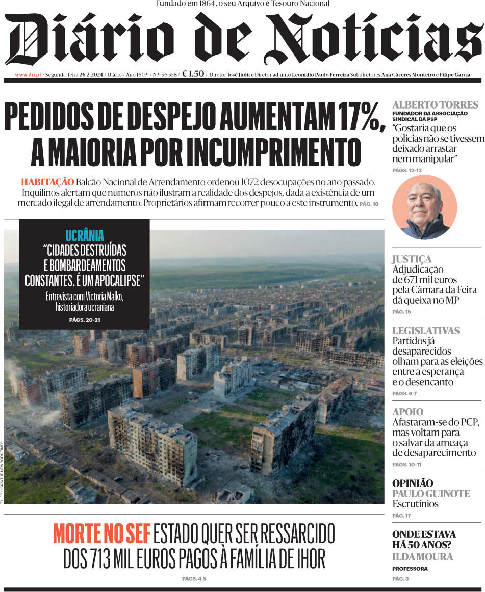 Di&aacute;rio de Not&iacute;cias: Capa da Edi&ccedil;&atilde;o de segunda-feira, 26 de fevereiro 2024