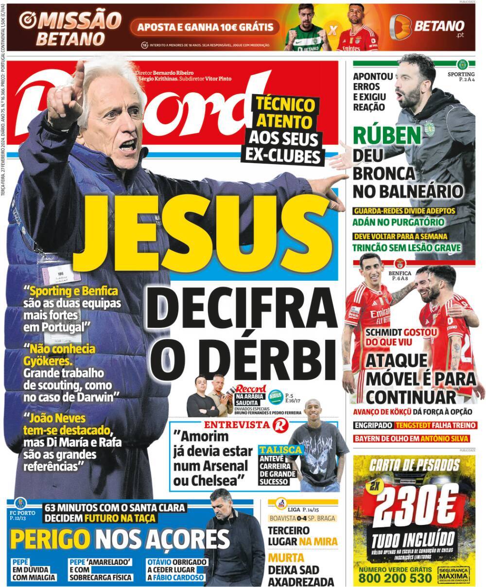 Record: Capa da Edi&ccedil;&atilde;o de ter&ccedil;a-feira, 27 de fevereiro 2024