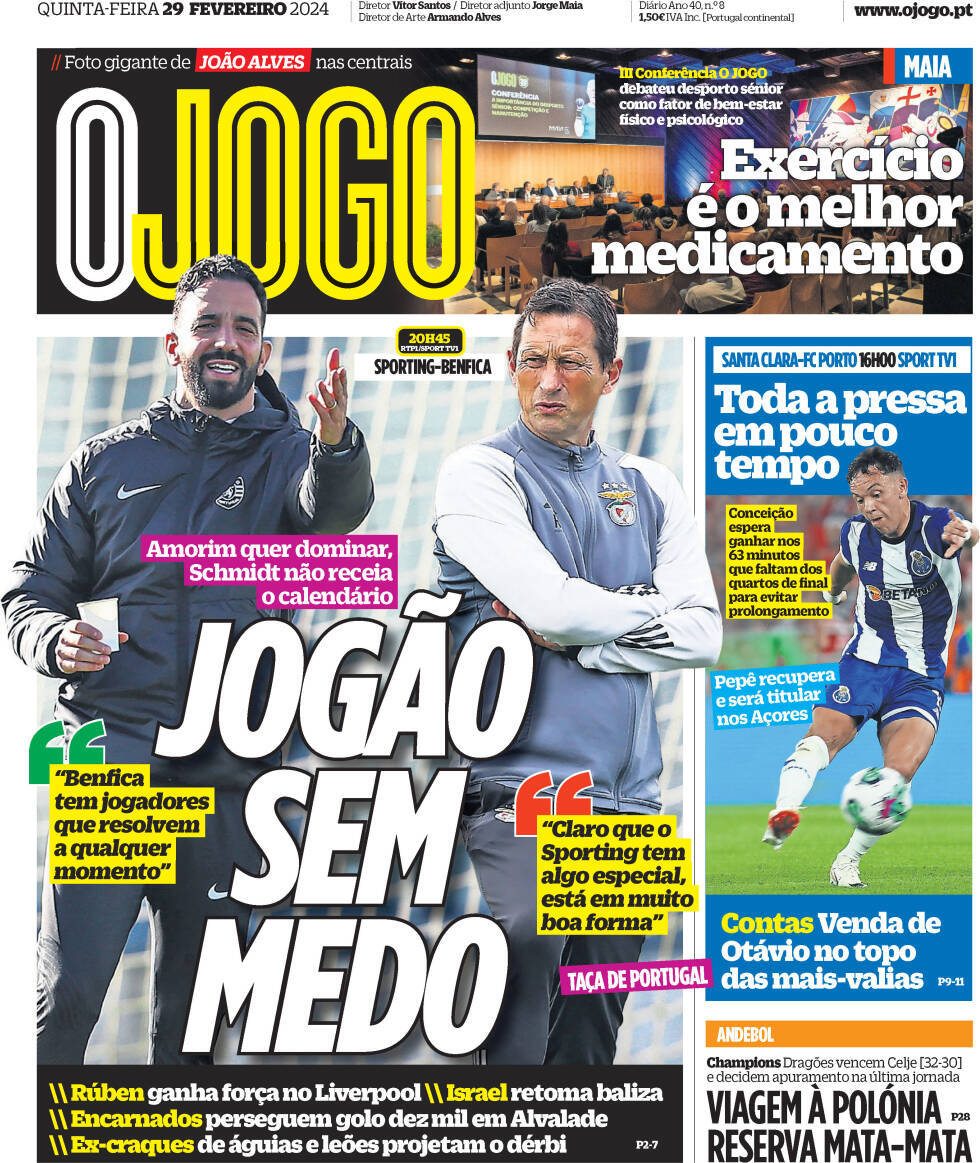 O Jogo: Capa da Edi&ccedil;&atilde;o de quinta-feira, 29 de fevereiro 2024