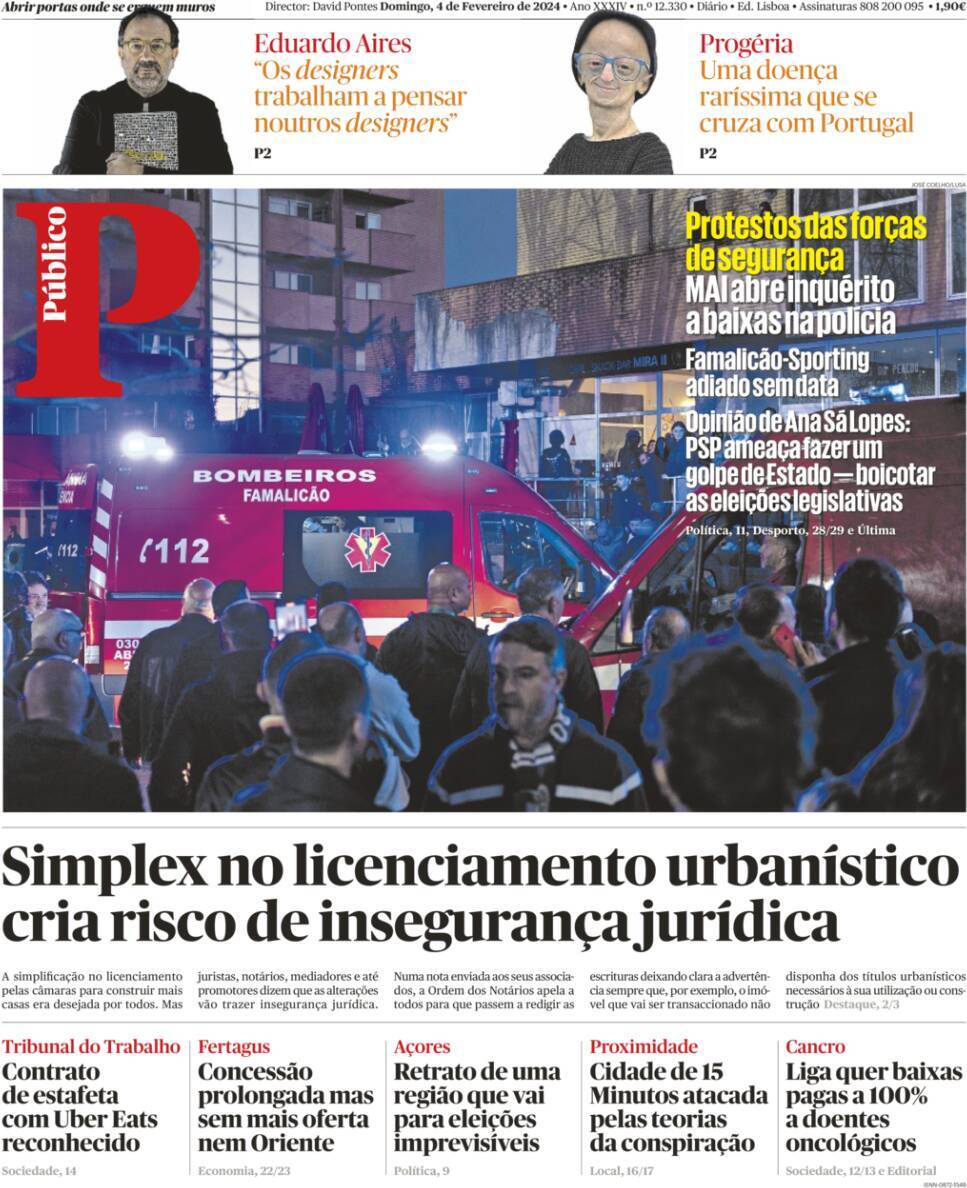 P&uacute;blico: Capa da Edi&ccedil;&atilde;o de domingo, 04 de fevereiro 2024