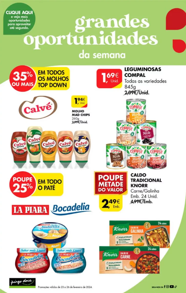 Antevis&atilde;o Folheto Pingo Doce fim-de-semana (23 a 26 fevereiro)